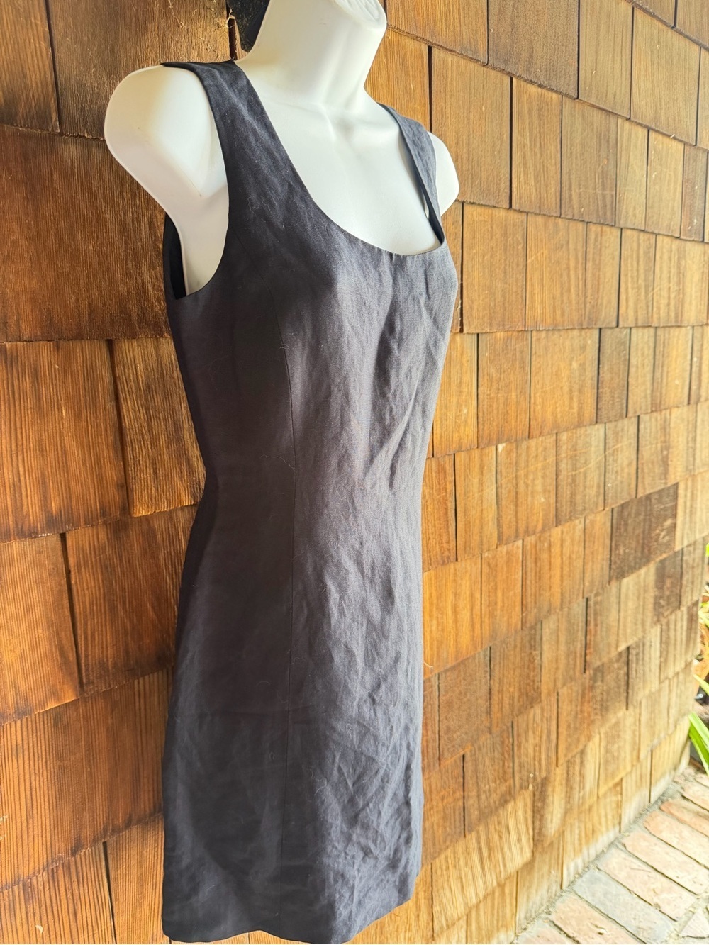 Vintage Ann Taylor Classic Square Neck Sleeveless Navy Linen Shift Dress - Picture 4 of 9